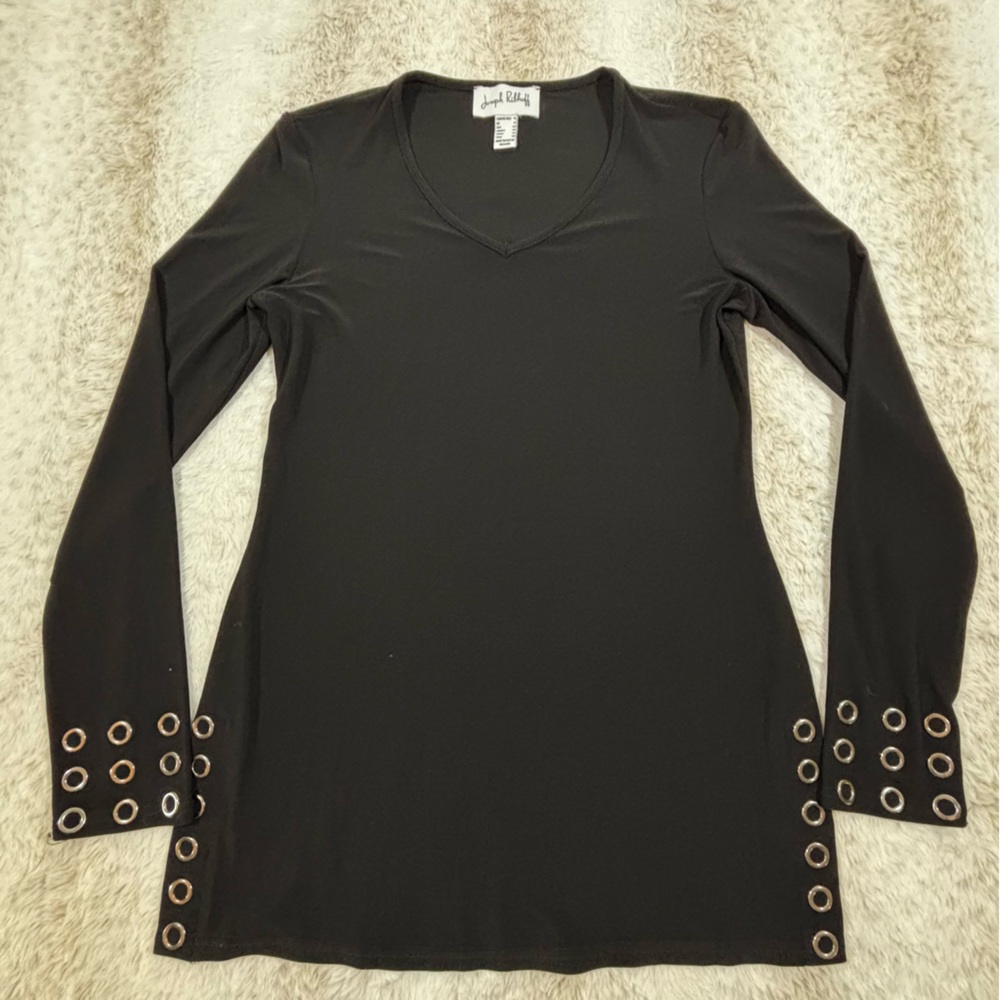 Joseph Ribkoff Black Long Sleeve Tunic with Grommet Detail